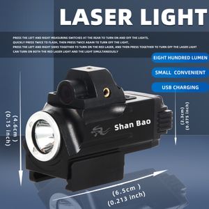 Shan Bao Küçük Güçlü Işık USB Şarj Edilebilir Açık Mekan Kırmızı ve Yeşil Lazer Taktik El feneri