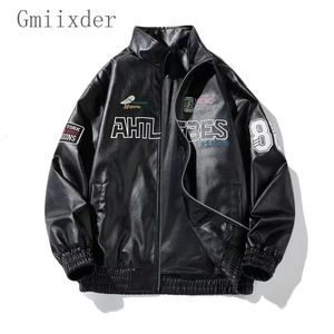 Erkek Ceketler Gmiixder Spring Coat Street Giyim Motosiklet Stili PU Deri Ceket Amerikan Çok Yönlü Rahat Patchwork 230804