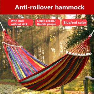 Hammocks Portable Hammock Outdoor Hammock Garden Sports Home Travel Camping Swing Canvas Stripe Hang Bed Hammock Double Single People 230804