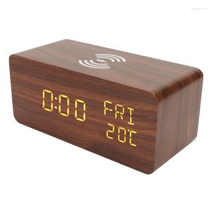 Смотреть коробки деревянные светодиодные часы двойной сигнализации 3 Dimmer Wooden Digital с зарядным кабелем для гостиной