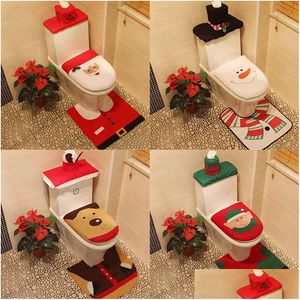 Noel Süslemeleri Tuvalet Ayak Padü Koltuk ER Kapak Dekorasyonu Mutlu Noel Baba ve Halı Banyo Aksesuar Claus Drop Teslimat Ev Bahçesi Dhnfz