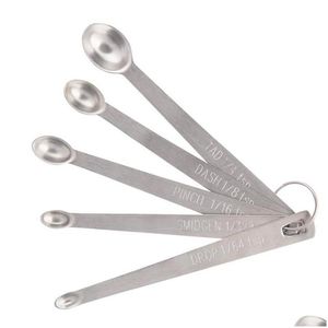 Measuring Tools 5Pcs/Set Stainless Steel Mini Sauce Spoon Kitchen Tool Durable Accessories Tableware Home Drop Delivery Garden Dining Dhy3J