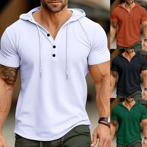 Мужские рубашки с твердым цветом рубашки с капюшоном днище с короткими рукавами спортивные топы