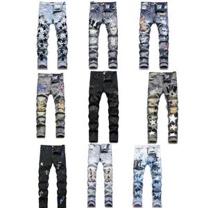 Miris jeans erkek tasarımcı kot pantolon moda erkek kot pantolon serin stil lüks tasarımcı denim pantolon sıkıntılı yırtık bisikletçi siyah mavi sokak çocuk kız jean slim fit motosiklet