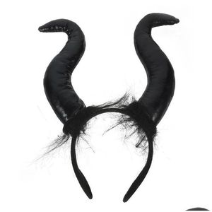 Главные повязки Halloweencostume Cosplay Cosplay Horn Horn Maleficent Hair Black Headsiece OxerDreamGirls Женские мистические готические доступы DH0W7