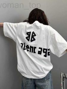 Kadın T-Shirt Tasarımcısı Yüksek Versiyon B Family'nin Yeni Sarı Bant Baskı, Yıkanmış ve Yıpranmış INS KISA KISA KISA KISA KISA KIRMIZI KIRMIZI KIRMIZI KIRMIZI