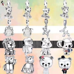 925 Gümüş Fit Pandora Charm 925 Bilezik Sevimli Pet Kedi Köpek Kolye Yavru Yavru Year Aslan Koala Takımları Pandora Charm için 925 Gümüş Boncuklar Takılar