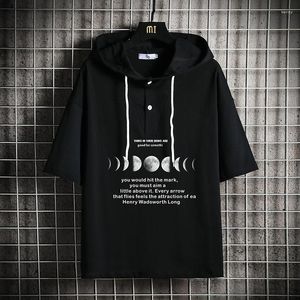 Camisetas masculinas Moon Mens Summer Printed Short Sleeve Shirt com capuz Hip Hop Tops Tees Streetwear Sports Tshirt Plus Size 5XL Clothes