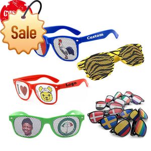 Venda imperdível festa promocional impressão personalizada lente pinhole óculos de sol bandeira com adesivo pinhole óculos pinhole