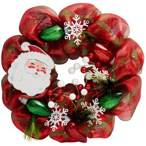 Corona de malla de Papá Noel con rayas rojas y verdes preiluminadas, 26 pulgadas