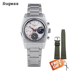 Other Watches Sugess 37mm Chronograph Watch of Men Seagull ST1902 Swanneck Movement Waterproof Mechanical Wristwatches Dome Sapphire 230804