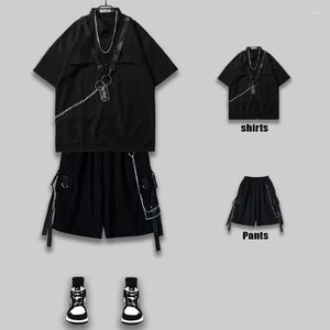 Erkek Trailsits Arens Techwear Goth Gotik Giyim Gömlek Kısa Kollu Erkek Punk Rave Şort Set Street Giyim Hip Hop Hippi