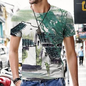 Erkek Tişörtleri Büyük Boy Casual Moda Adam Gömlek 3D Çin Fırça Resim Kısa Kollu Yaz Kıyafetleri T-Shirt T-Shirt