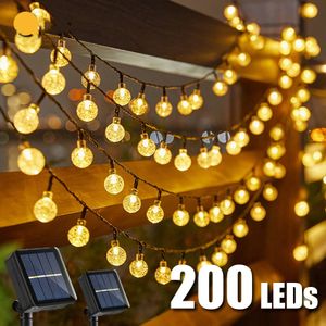 LED güneş ışığı ipi açık su geçirmez Noel dekorasyonu 200led kristal top kamp peri çelenk bahçe parti lambası