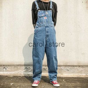 Erkekler Kore Koreli gevşek kot pantolon tulumlar Bib denim tulumlar büyük düz iş kıyafetleri çok cep geniş bacak kargo pantolon mavi pantolon j230806