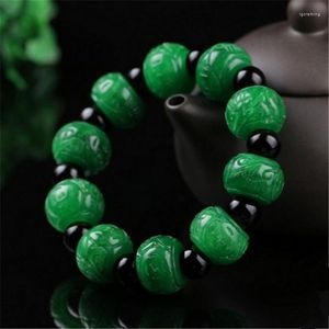 Strand gerçek yeşil jade bilezikler jadeite bilezik boncuklar için erkekler için kadın kadın hediye bileklik 17 14mm