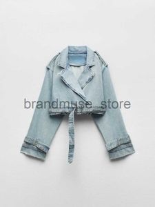 Kadın Ceketleri RR3191 TRF Denim Kırpılmış Trençkot Kadınlar için Büyük Boy Kısa Trençkotlar Kadın Kısa Ceketler Bayanlar Uzun Kollu Gevşek J230806