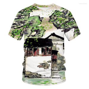 Erkek Tişörtleri Yaz 3d Baskı Çin Fırçası Boyama Moda Erkekler T-Shirt Trend Sıradan O yakalı Kısa Kollu Sokak Stil Tops