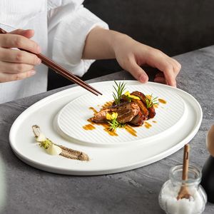 Pratos de banquete oval porcelana servindo prato grande exclusivo catering prato cerâmica louça para restaurantes