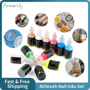 Oje 12pcs DIY Airbrush Tırnak Sanatı Mürekkepler Akrilik Boya Mürekkebi Set Airbrush Pigmentleri Sprey Sanat Tırnak Şablonları Boyama Tırnak Araçları 10/29ml 230804