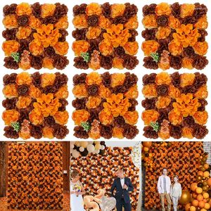 Flores decorativas 6pcs painéis de tela de parede artificial romântico floral pano de fundo cobertura outono colheita decoração de casa fundo de festa de casamento