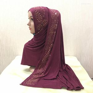 Eşarplar Moda Tasarımı Toptan Rhinestone Malezya Müslüman Bubble Heavy Jersey Eşarp Şal Türban Arap Düz Saplamalar Pamuk Karışım Hijab