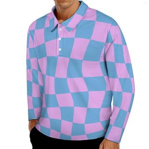 Erkek polos retro mod gündelik polo gömlekleri soyut dama tahtası tişörtleri uzun kollu tasarım gömlek büyük boy giyim doğum günü hediyesi