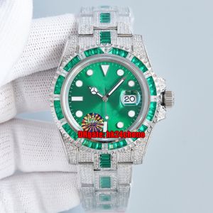 DR FACTORY WATCES 116610 Полный бриллиант 40 мм 904L ETA2836 Автоматические мужские часы Green Dial Gypsophila Pave Diamond Bracelet Braslet Gents.