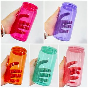 16oz colored sublimation glass tumbler with colored plastic lid blank colorful glass mason jar libby can cooler cola beer food cans 5 colors