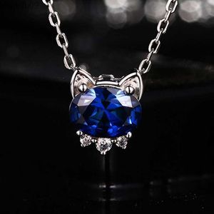 2020 Sıcak Satış 925 Sterling Gümüş Kolye Kız Moda Takı Sevimli Mavi Kristal Kedi Kolye Kadın Doğum Günü Kofsac L230704