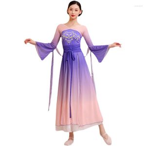 Vestimenta de Dança Clássica Traje Elegante Corpo Feminino Charme Performance Roupa Chinesa para Exercícios Roupas de Gaze Cor Gradiente