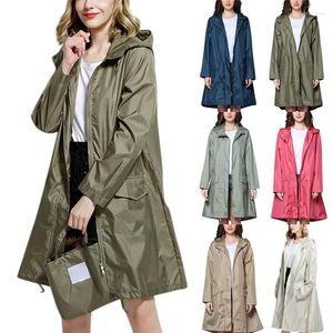Jaquetas femininas 2023 moda blusão com capuz capa de chuva ao ar livre casaco longo jaqueta impermeável chuva zíper casual