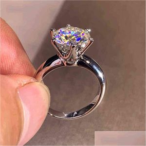 Обручальные кольца 5,0 -е Мёссанит Обручальное кольцо женщины 14 тыс. Белое золото лабораторное лаборатории бриллиантовые украшения Sier Box включают Drop Dust Dhrwh