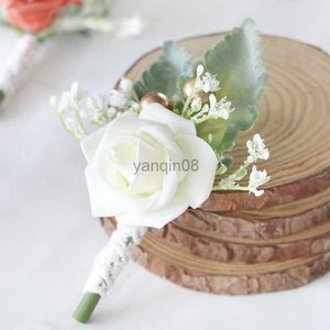 Pimler broş 1 adet tatlı çiçek düğün korsaj pimleri beyaz pembe damat boutonniere buttonhole erkekler düğün tanık evlilik aksesuarları hkd230807