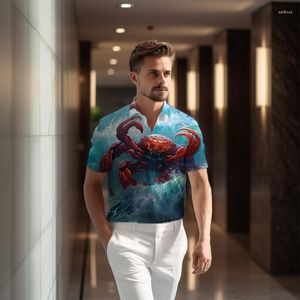 Erkekler Sıradan Gömlekler 2023 Gevşek Kısa Kollu Gömlek Plaj Yengeç 3D Baskılı Açık Moda Plus Boyut