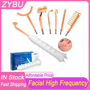 7 Glass Tubes High Frequency Electrode Wand Machine Handheld Skin Tightening Acne Spot Wrinkles Remover Beauty Therapy Puffy Eyes Facial Care Rejuvenation