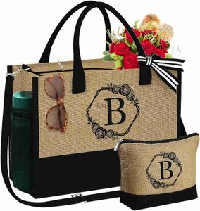 Yoolife Iminal Jute Beach Tote Make Bag Makeup Bag W -Zipper Регулируемая ремешок для ремня Персонализированные подарки на день рождения для женщин HKD230803 HKD230807