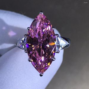 Küme Yüzük Markiz Kesme 8 CT 3EX VVS Pembe Renk Oluşturulan Moissanite Taş Düğün Köprü Nişan Partisi Güzel Takı Yüzük Boyutu 5-9