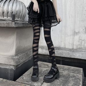 Calze da donna Y2k Stile punk Fasciatura Calze autoreggenti Collant JK Collant per ragazze giapponesi Lolita Lingerie Sexy stretto