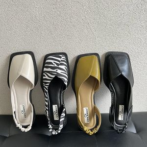 Yaz ayak parmağı 212 zarif sandalet moda bayanlar elastik grup düz kadın sığ parti ayakkabıları kare topuk sandal 230807 c