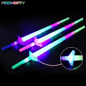 LED SwordsGuns 4 Section Extendable Glow Sword Kids Toy Flashing Stick Concert Party Props Colorful Light Up Glowing Gift for Children 230804