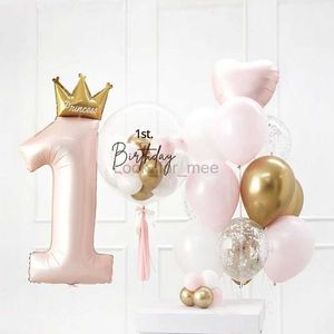 40inch Princess Crown Number Foil Balloons 1st Birthday Party Decorations Kids Girl Boy Baby First One Year Anniversary Supplies HKD230808