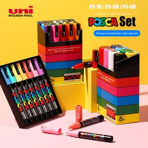 Маркеры Uni Posca Акриловая краска ручки набора рисунок для рисунки для камней ремесленная керамическая стеклянная деревянная ткань Canvas Art Crafting 230807