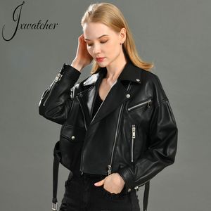 Womens Leather Faux Women Real Jacket Autumn Cool Style Short Motorcycle with Belt Genuine Sheepskin Classic Jackets 230808