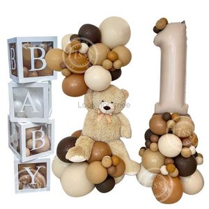Vintage Caramel & Carton Bear Themed Balloon Set for Kids Birthday Party - Number & Character Decorations Kit