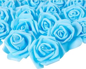 Dekoratif Çiçekler Gül Çiçek Başları Düğünler İçin Yapay Güller DIY El Sanatları (3 Mavi 100 Paket)