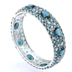 Bangle 50G 925 Сюстой серебряный браслет с серебряным серебром, ловкий большой тяжелый лондонский голубой топаз танзанит, свадьба 230808