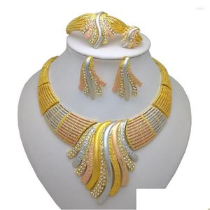 Серьговые ожерелья наборы королевства Ma Mticolor Bridal Crystal Dubai Gold Большое для женщин, выписывающие ювелирные украшения Dhgarden Dhbhr