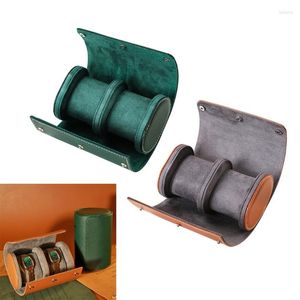 Jewelry Pouches N1HE Watch Box Organizer Roll Travel Cases With Luxury Velvet Interior Multifunctional 2 Grids Leather