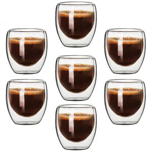 Wine Glasses 80ML Double Wall Glass Cup Heat Insulation Transparent Handmade Tea Drink Cups MINI Whisky Cup Espresso Coffee Cup 230807